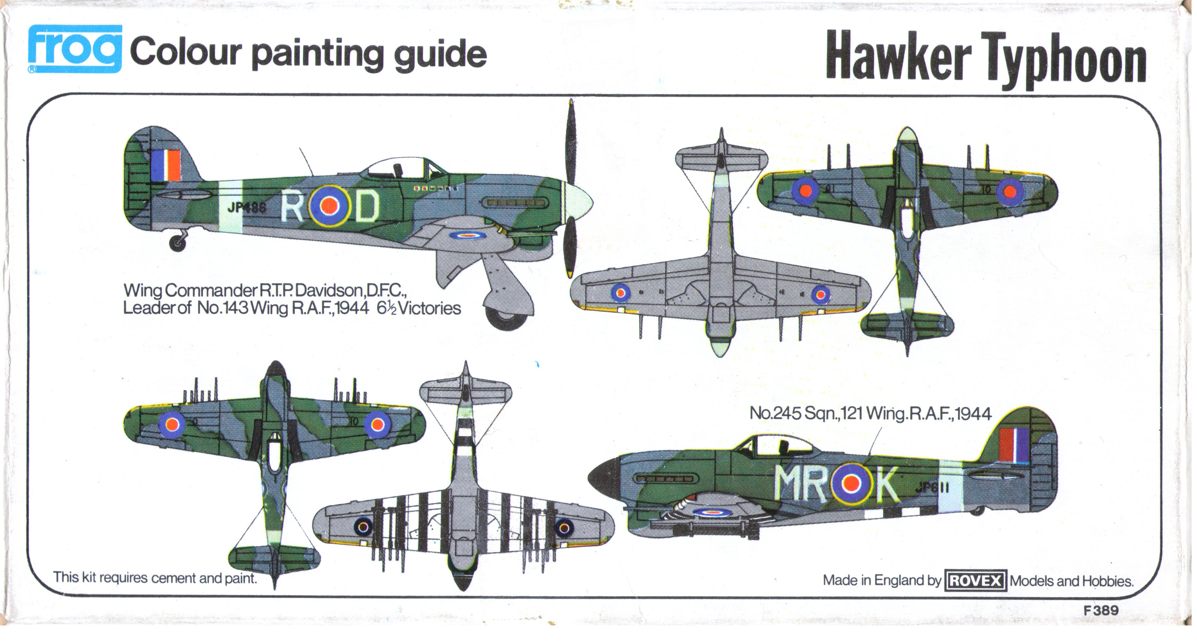 Верх коробки FROG F389 Blue series Hawker Typhoon, Rovex Models & Hobbies, 1974-76